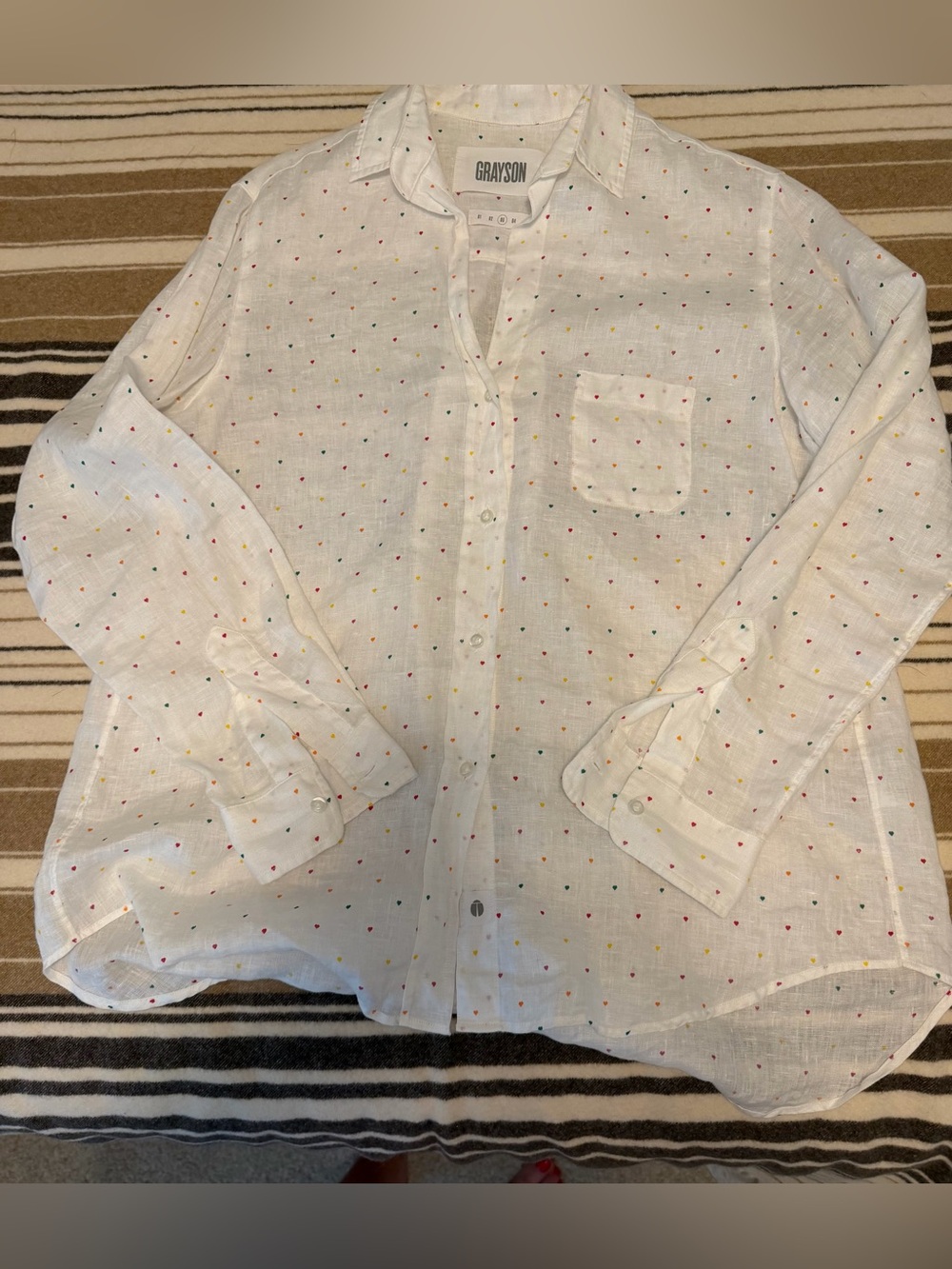 Grayson Women's White Button-Up Blouse with Multicolor Dot Detail